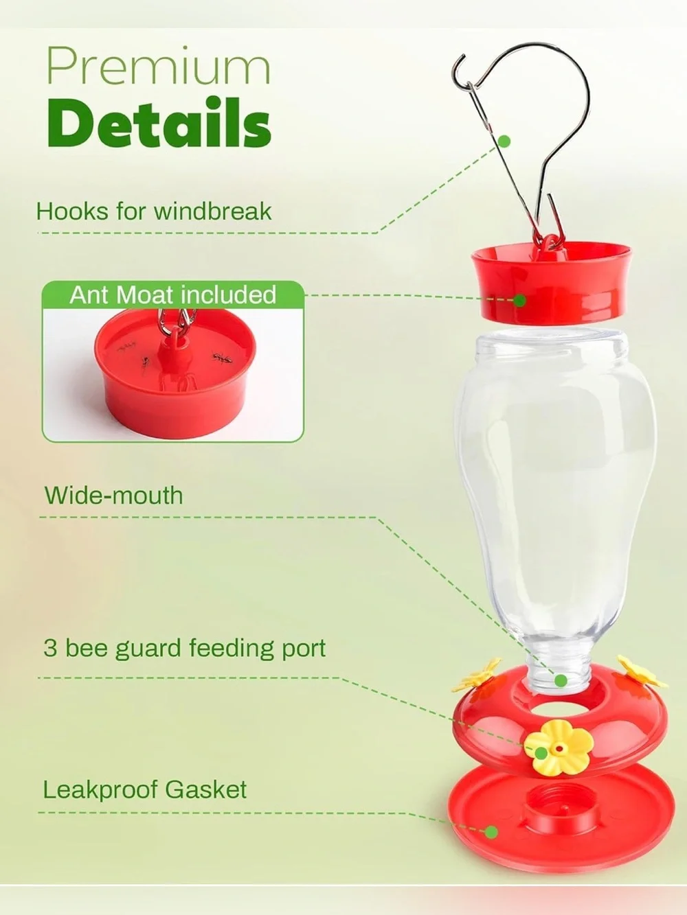Hummingbird Feeders for Outdoors Hanging 16 OZ Leak-Proof Plastic Red